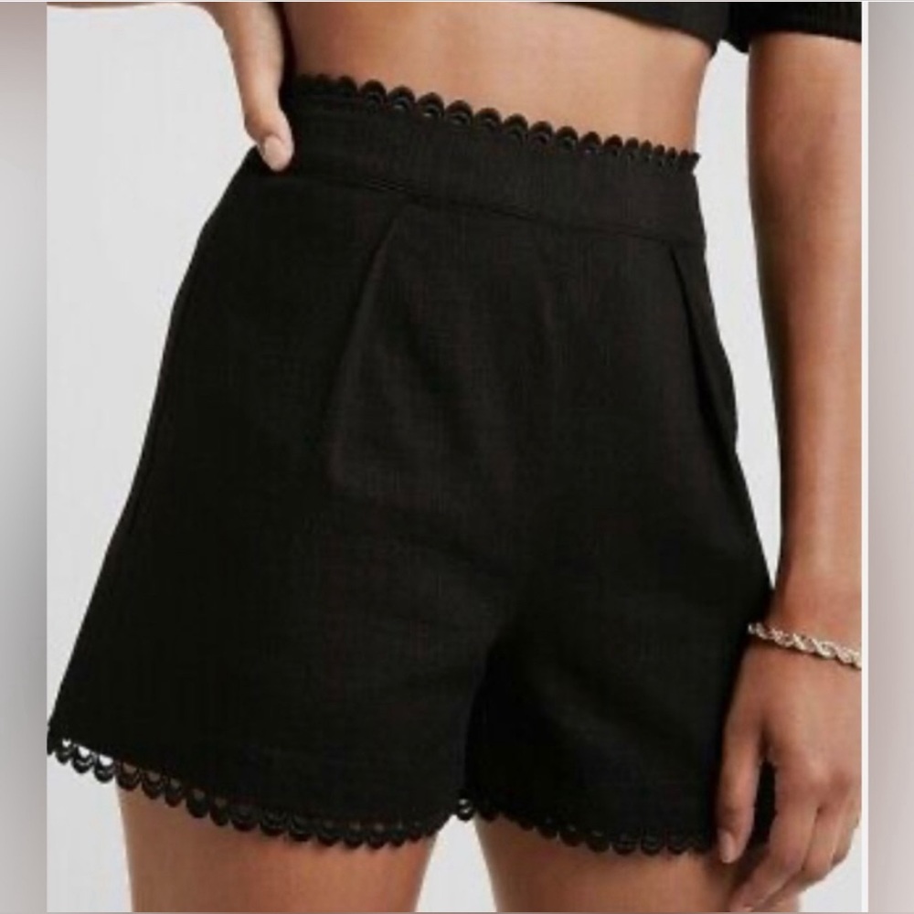 Express High waisted Scalloped Eyelet Lace Trim Shorts